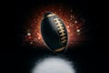 Creative image of a black and gold American football ball on a dark background photorealism. American sports, big final, strength Royalty Free Stock Photo