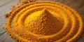 Golden Spice Stack Circular Design Focus on Turmeric Roots Powder Bold, Clean Bright Royalty Free Stock Photo