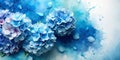 Creative image of pastel blue Hydrangea flowers on artistic ink background. Top view with copy space Royalty Free Stock Photo