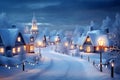 creative image of snowy winter village with Christmas.