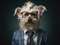 Creative image of a terrier in glasses and a business suit