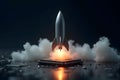 Creative image of tiny rocket with massive smoke launched from the micro chip,modern technology concept Royalty Free Stock Photo