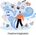 Creative imagination. Thoughtful person thinking for solution gathering ideas for best decision