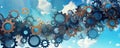 Creative and imaginative background with floating gears and cogwheels, symbolizing innovation panorama Royalty Free Stock Photo