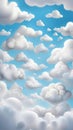 A creative imaginative image of white clouds forming shapes in the sky such as animals, faces, objects inspiring curiosity wonder