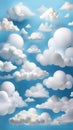 A creative imaginative image of white clouds forming shapes in the sky such as animals, faces, objects inspiring curiosity wonder