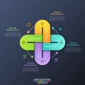 Creative infographic design template with 4 multicolored chain links connected together, thin line icons and text boxes.