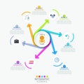 Creative infographic template - 6 multicolored spiral arrows pointing out of center