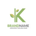 Letter k with natural green leaf logo Royalty Free Stock Photo