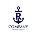 Initial letter r with Anchor blue color logo