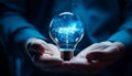 creative innovation exploring new ideas and solutions with a hand holding an electric light bulb Royalty Free Stock Photo