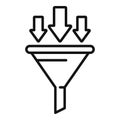 Creative input content filter icon outline vector. Funnel data
