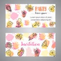 Creative invitation card with flowers. Hand drawn floral elements. Enjoy summer text Vector template banners for poster