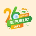 Creative 26 January Republic Day Text Ribbon With Balloons Over Peach Background For Indian National Festival Celebration