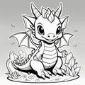 Creative Journey Begins: 3D Coloring Fun with a Baby Dragon\'s Playful Antics in Black & White