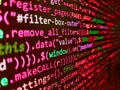 Creative Js HTML5 closeup set on background. Css3 code on a colorful background. Simple website HTML code with colorful tags in