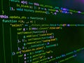 Creative Js HTML5 closeup set on background. Developer working on program codes. Javascript code in bracket software. Programming Royalty Free Stock Photo