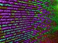 Creative Js HTML5 closeup set on background. Hi-tech modern screen of data, digits and chars on monitor display. Computer language Royalty Free Stock Photo