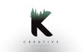 Creative K Letter Logo Idea With Pine Forest Trees. Letter K Design With Pine Tree on Top Royalty Free Stock Photo