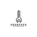 Creative key wrench with house in style linear logo design, house key reparation logo, modern save house vector template