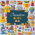 Creative kids background with 3d paper cut signs. Children creativity concept. Vector illustration. Royalty Free Stock Photo