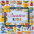 Creative kids background with 3d paper cut signs. Children creativity concept. Vector illustration. Royalty Free Stock Photo