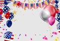 Creative kids cards with Balloons variety of colors decoration and texture. Horizontal banner with top and down borders