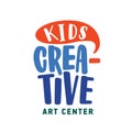 Creative kids center flat vector logo. Early children development studio social media banner concept. Colorful lettering