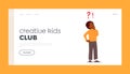 Creative Kids Club Landing Page Template. Confused African Boy Question Expression, Curious Kid Asking Questions, Think Royalty Free Stock Photo