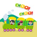 Creative Kids Go on Train Design Vector Art Logo Royalty Free Stock Photo