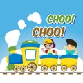 Creative Kids Go on Train Design Vector Art Logo Royalty Free Stock Photo