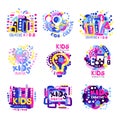 Creative kids set of colorful logo graphic templates, hand drawn vector Illustrations Royalty Free Stock Photo