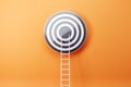 Creative ladder leading to bulls eye target on orange wall background. Targeting, career and aim concept.