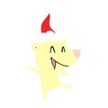 A creative laughing bear flat color illustration of a wearing santa hat