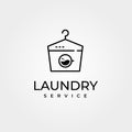 Creative laundry logo vector with hanger symbol and wash machine illustration design, laundry line art style logo