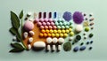 Creative layout of colorful pills and capsules. Minimal medical concept. Pharmaceutical. Flat lay, top view