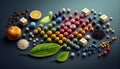 Creative layout of colorful pills and capsules. Minimal medical concept. Pharmaceutical. Flat lay, top view