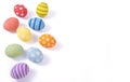 Top View. Creative layout Easter paint colorful Eggs various pattern handmade on isolated white background.copy space