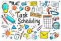 Task scheduling concept with colorful doodles and illustrations of planning tools