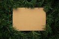 Creative layout made of leaves with craft paper card note. Flat lay. Nature concept. Royalty Free Stock Photo