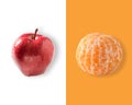 Creative layout made of mandarin and apple.