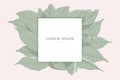 Creative layout made from sketch of green leaves with paper card note isolated on pink background , flat lay. nature concept