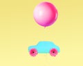 Creative layout pink flower wheel and car blue with pink balloon Royalty Free Stock Photo