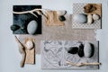 Creative layout squares with stones and branch