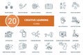 Creative Learning set icon. Contains creative learning illustrations such as creative process, open book, group