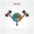 Creative left and right brain sign with the barbell on background