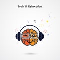 Creative left and right brain sign with the headphone on background ,design for poster flyer cover brochure.Education idea