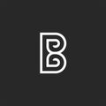 Creative letter B logo monogram design mockup, hipster linear emblem for business card, typography mark black and white lines