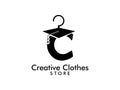 Creative Letter C With graduation hat and hanger vector Logo, Genius clothing store logo design inspiration.