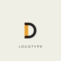 Creative letter D for logo and monogram. Minimal artistic style letter with yellow spot for education, festive and party